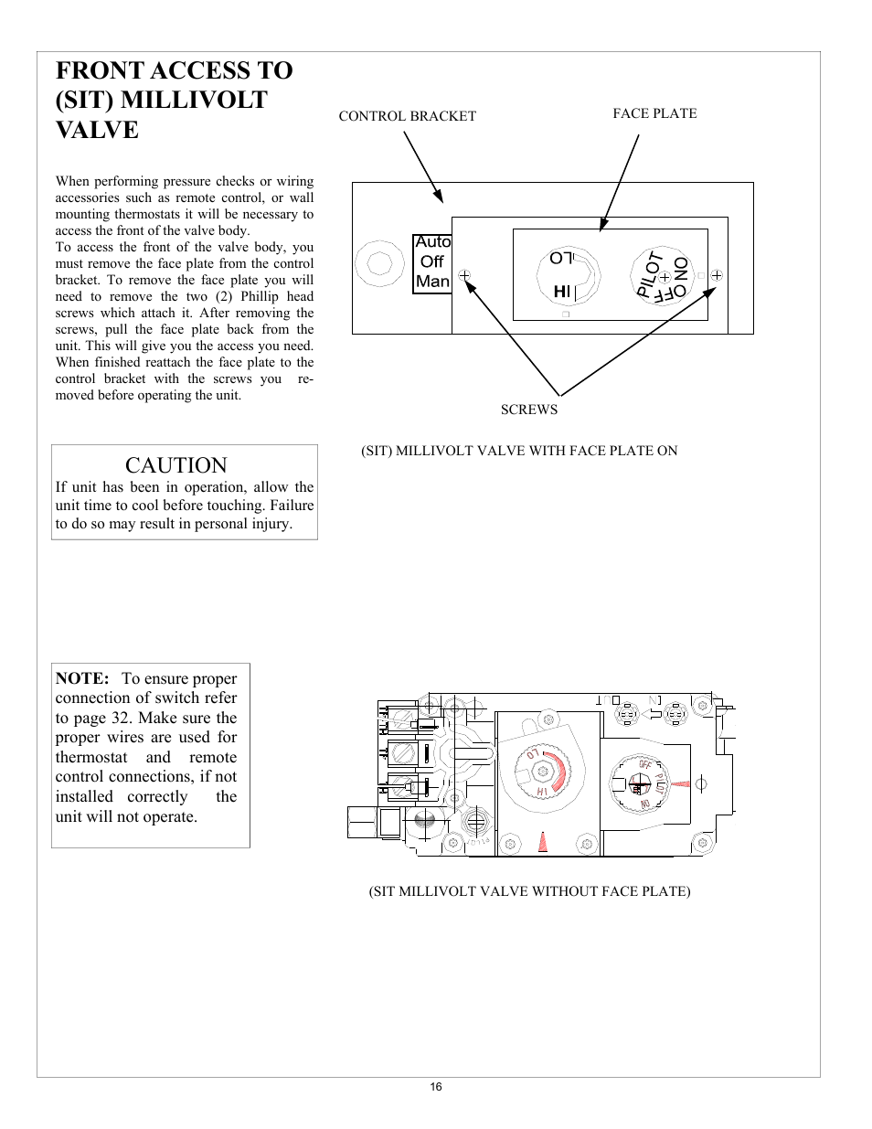 Front access to (sit) millivolt valve, Caution | New Buck Corporation GAS STOVE HEATER User Manual | Page 20 / 38