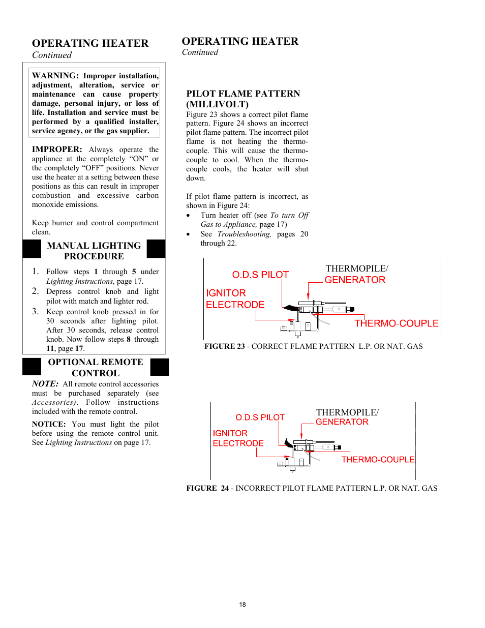 Operating heater | New Buck Corporation GAS STOVE HEATER User Manual | Page 22 / 38