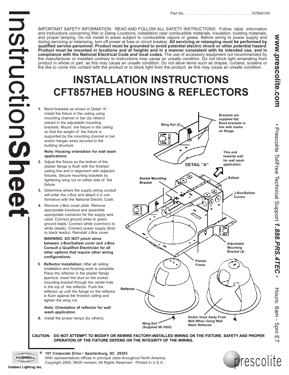 Prescolite CFT857HEB User Manual | 2 pages