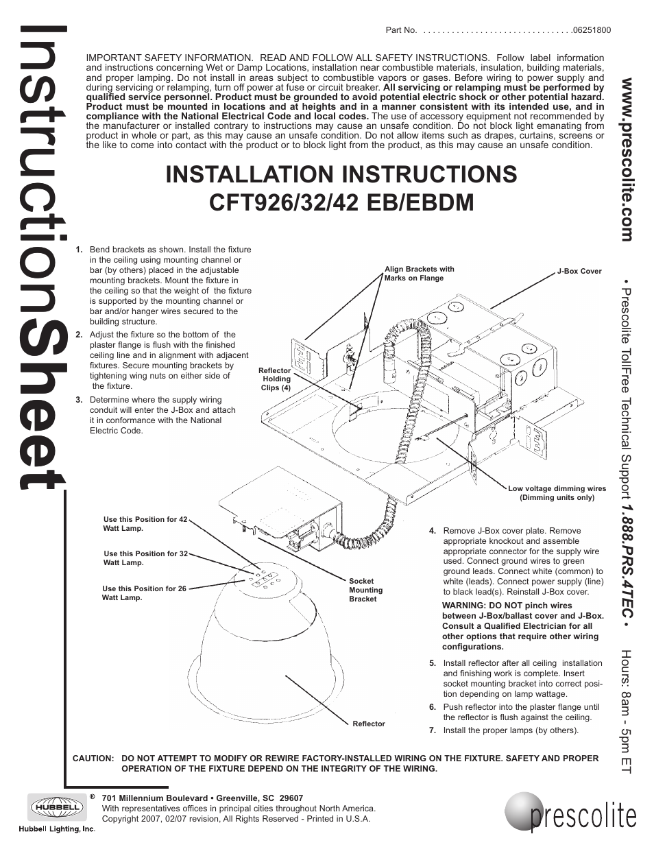 Prescolite CFT926/32/42 EB/EBDM User Manual | 1 page