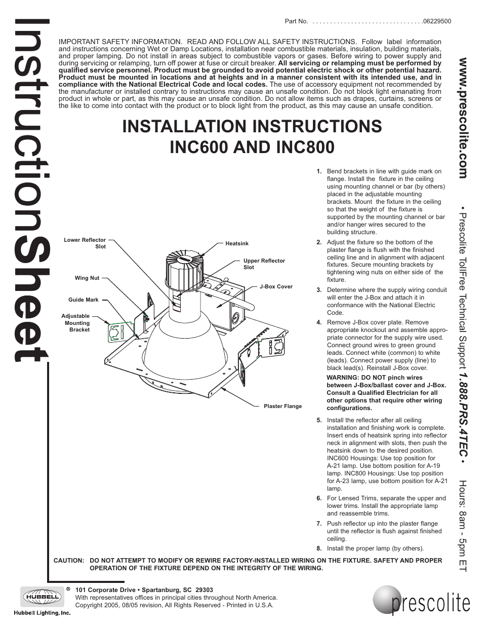 Prescolite INC800 User Manual | 1 page