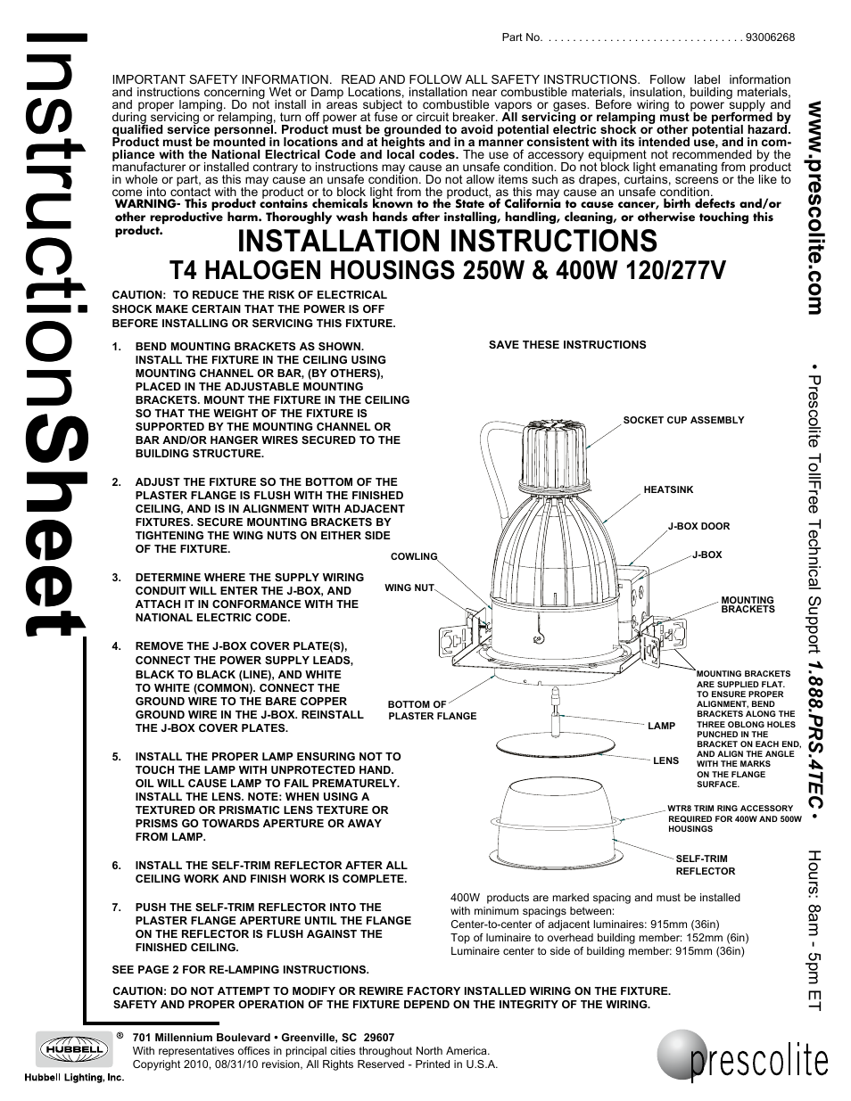 Prescolite T4 Halogen Housings User Manual | 2 pages