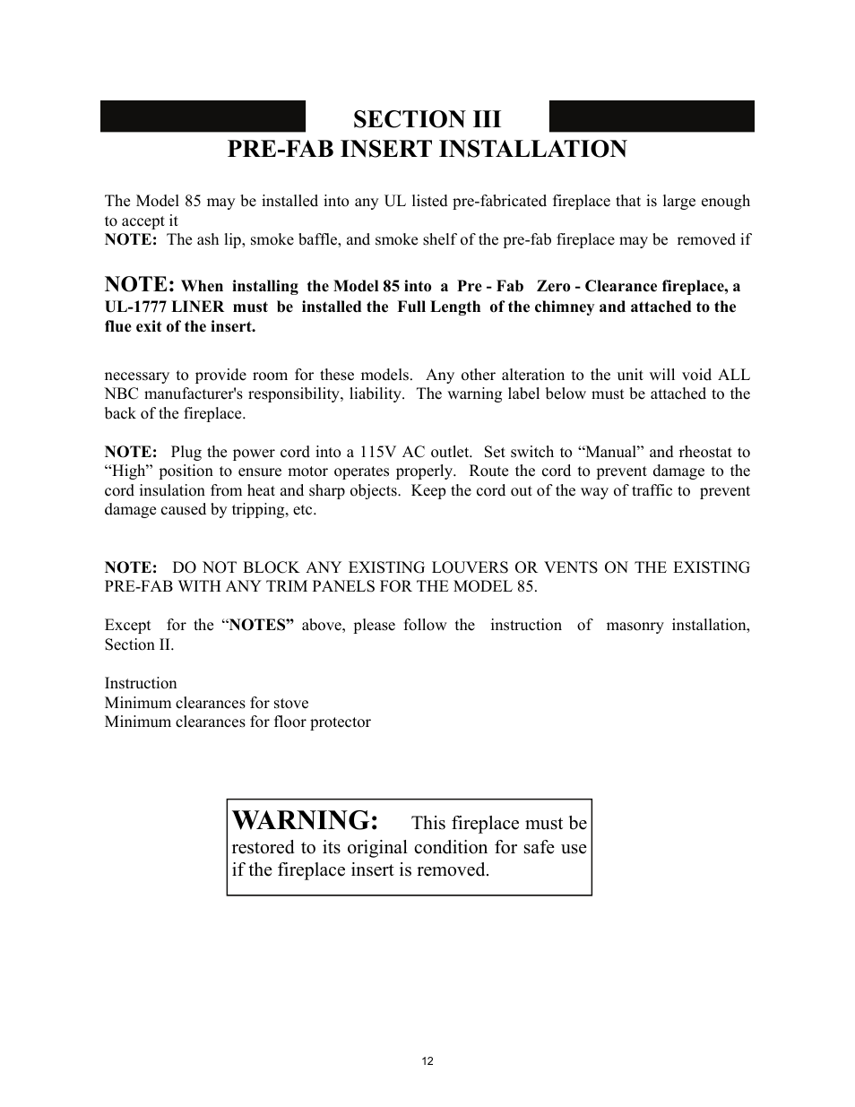 Warning | New Buck Corporation 85 User Manual | Page 14 / 39