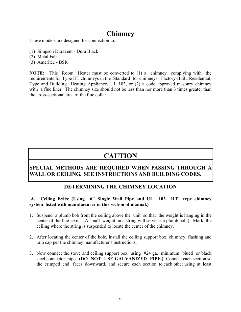 Chimney, Caution | New Buck Corporation 85 User Manual | Page 17 / 39