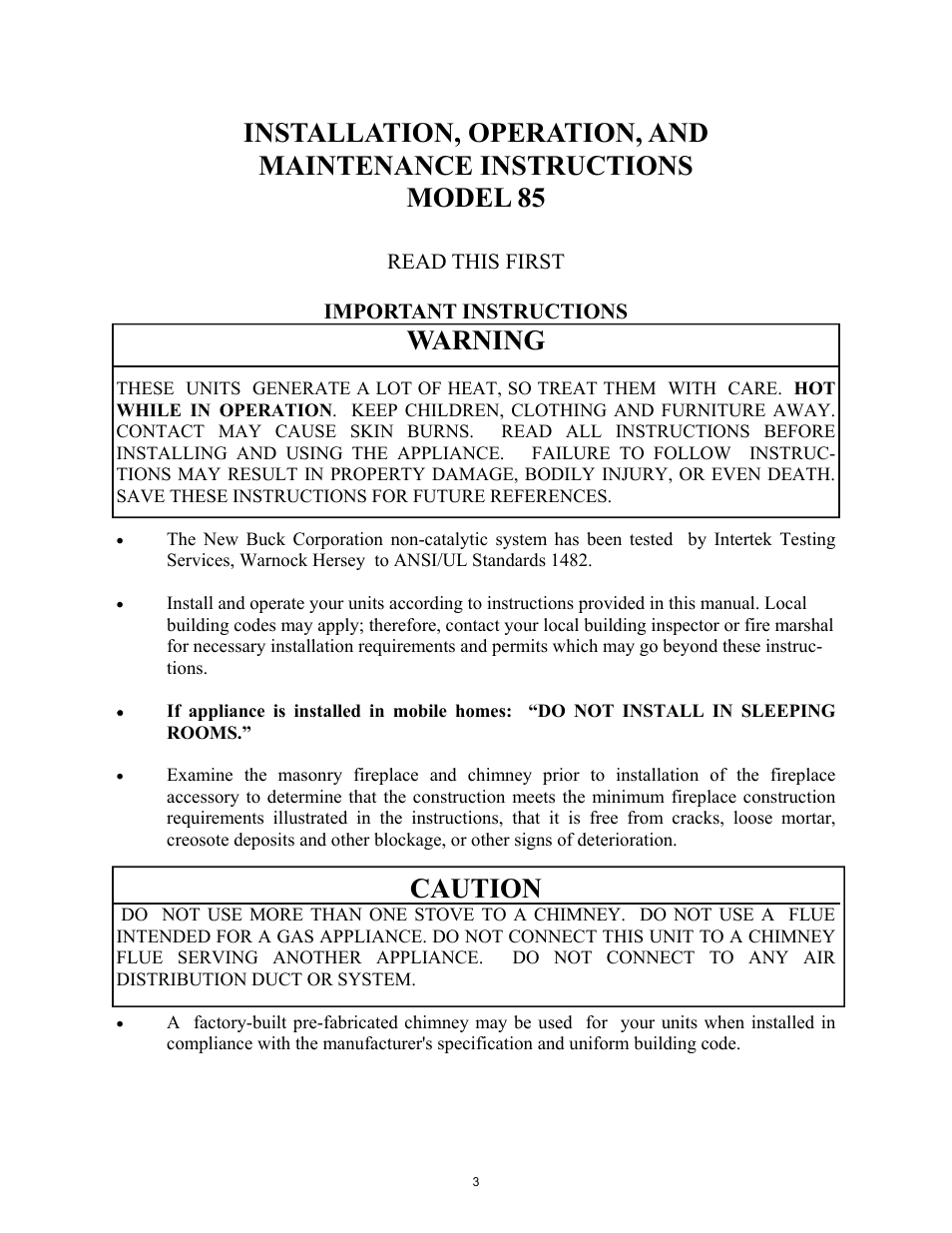 Warning, Caution | New Buck Corporation 85 User Manual | Page 5 / 39