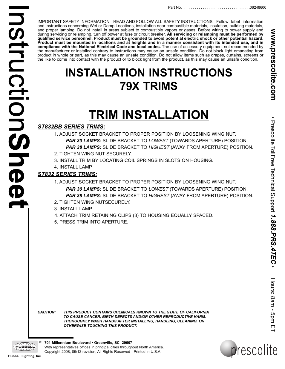 Prescolite 79X TRIMS User Manual | 1 page