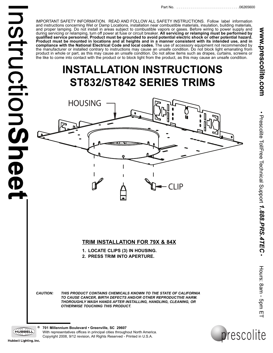 Prescolite ST842 TRIMS User Manual | 1 page