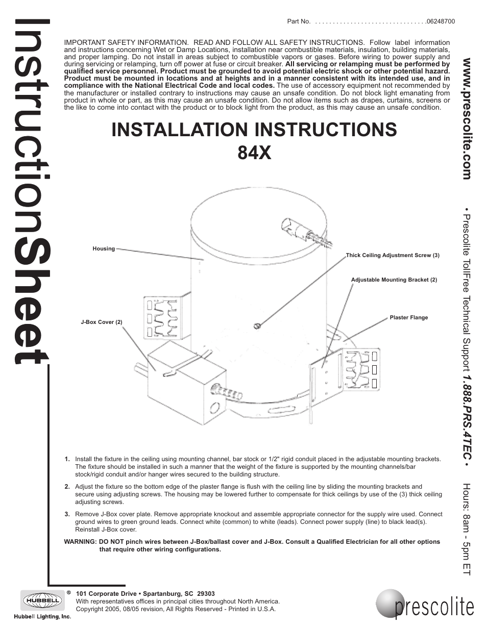 Prescolite 84X User Manual | 1 page