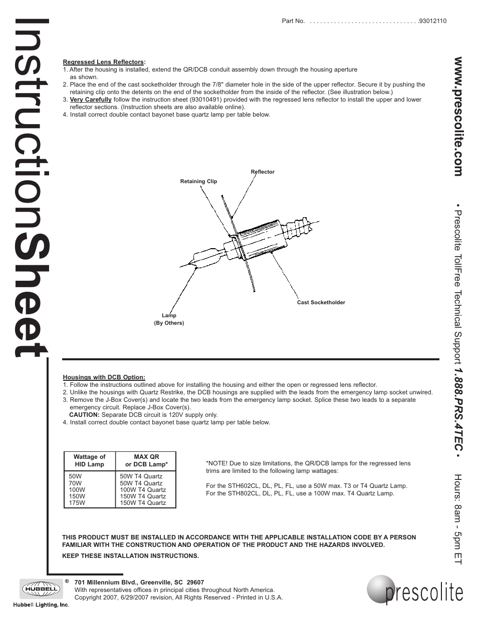 Ins tru ctio n s he et | Prescolite RHD8_EB QUARTZ RESTRIKE (QR) & DCB User Manual | Page 2 / 2