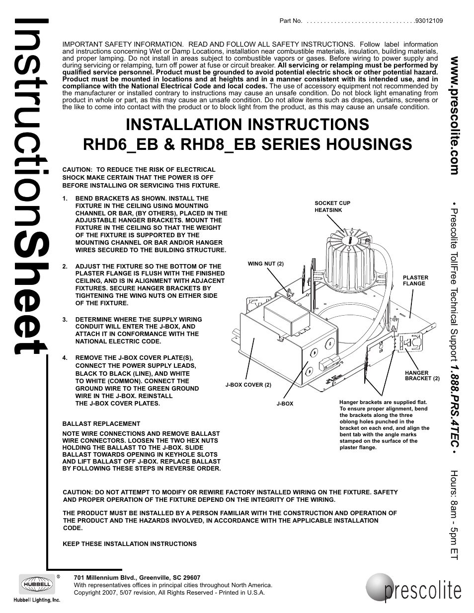 Prescolite RHD8_EB SERIES HOUSINGS User Manual | 1 page