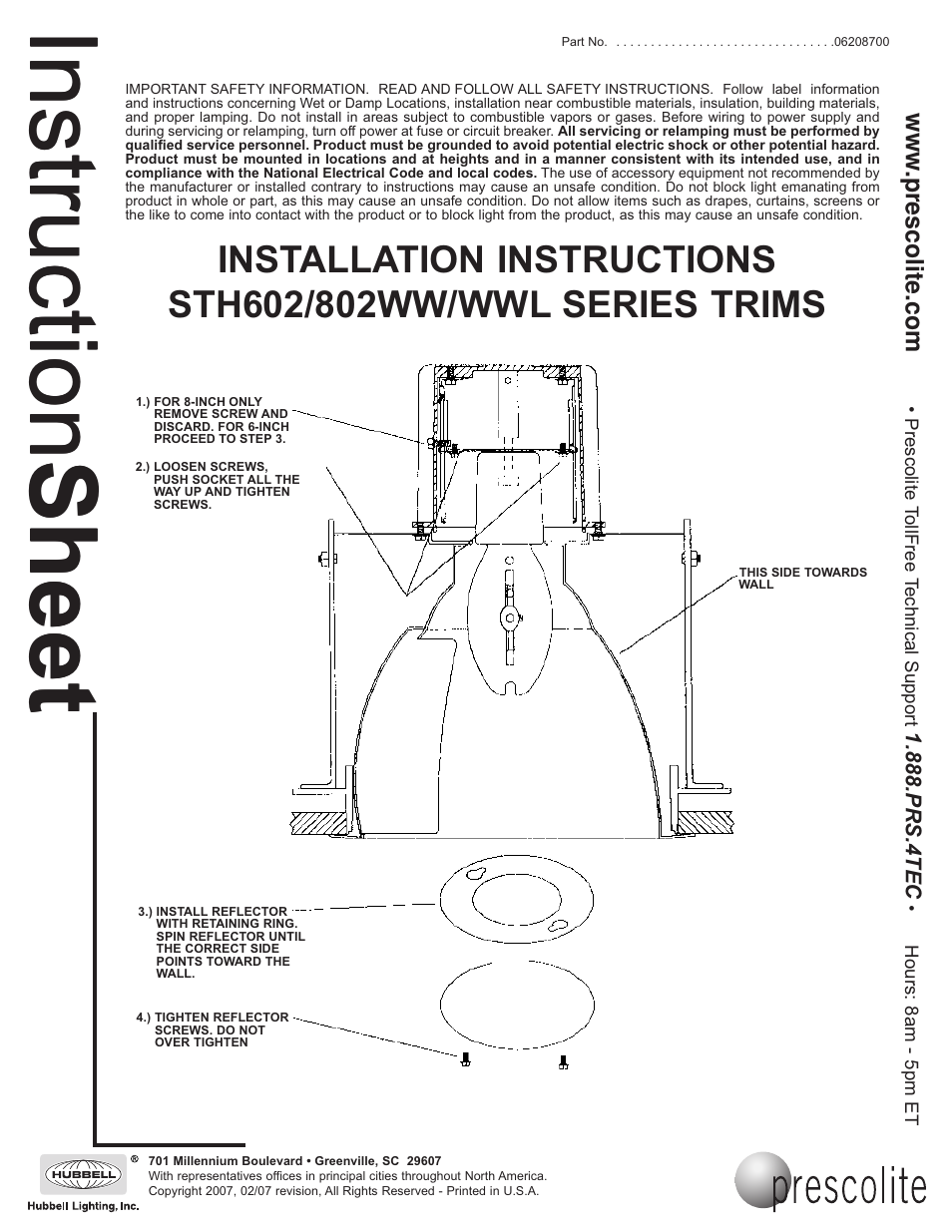 Prescolite STH602/802WW/WWL SERIES TRIMS User Manual | 1 page
