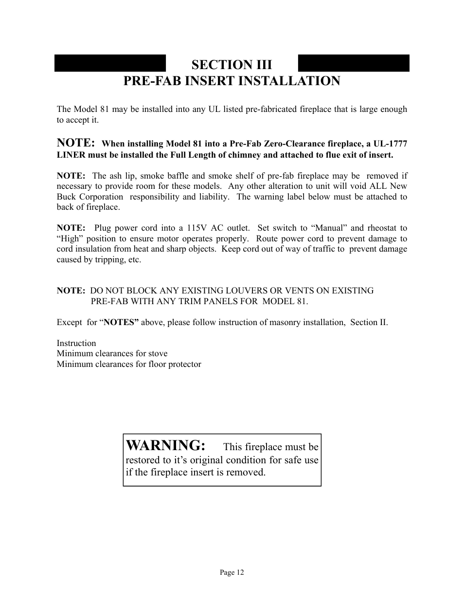 Warning | New Buck Corporation 81 User Manual | Page 14 / 39