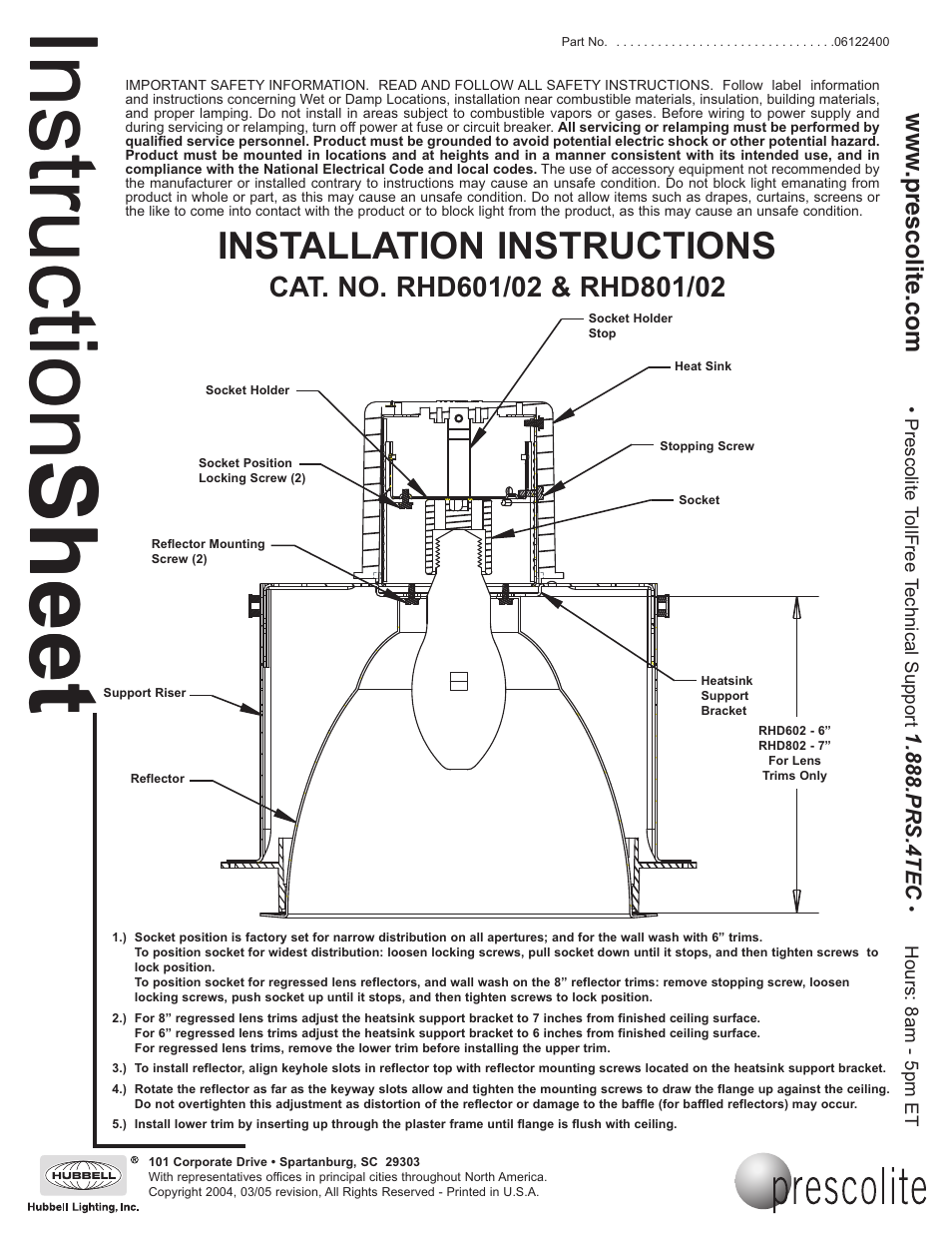 Prescolite RHD801/02 User Manual | 1 page