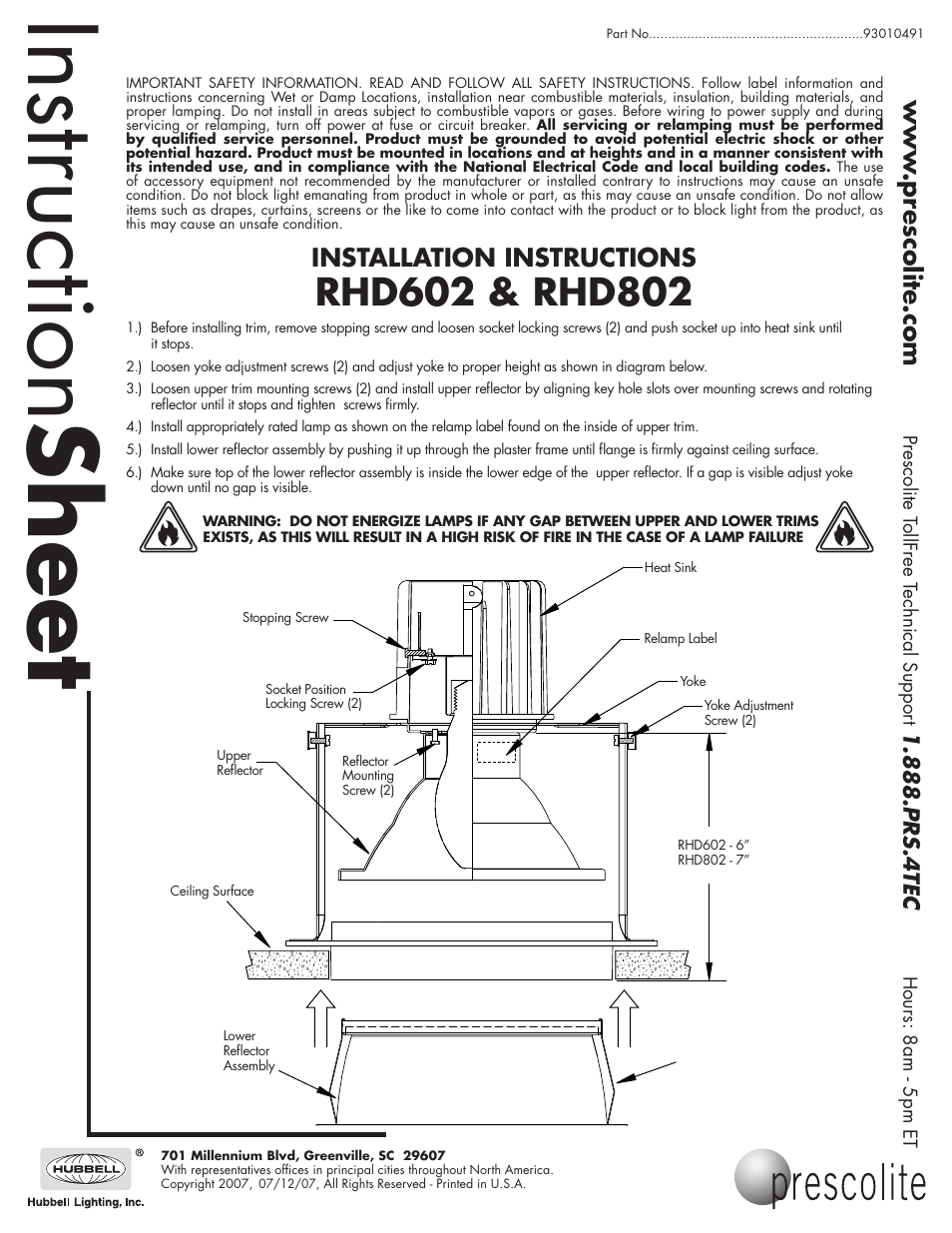 Prescolite RHD802 User Manual | 1 page