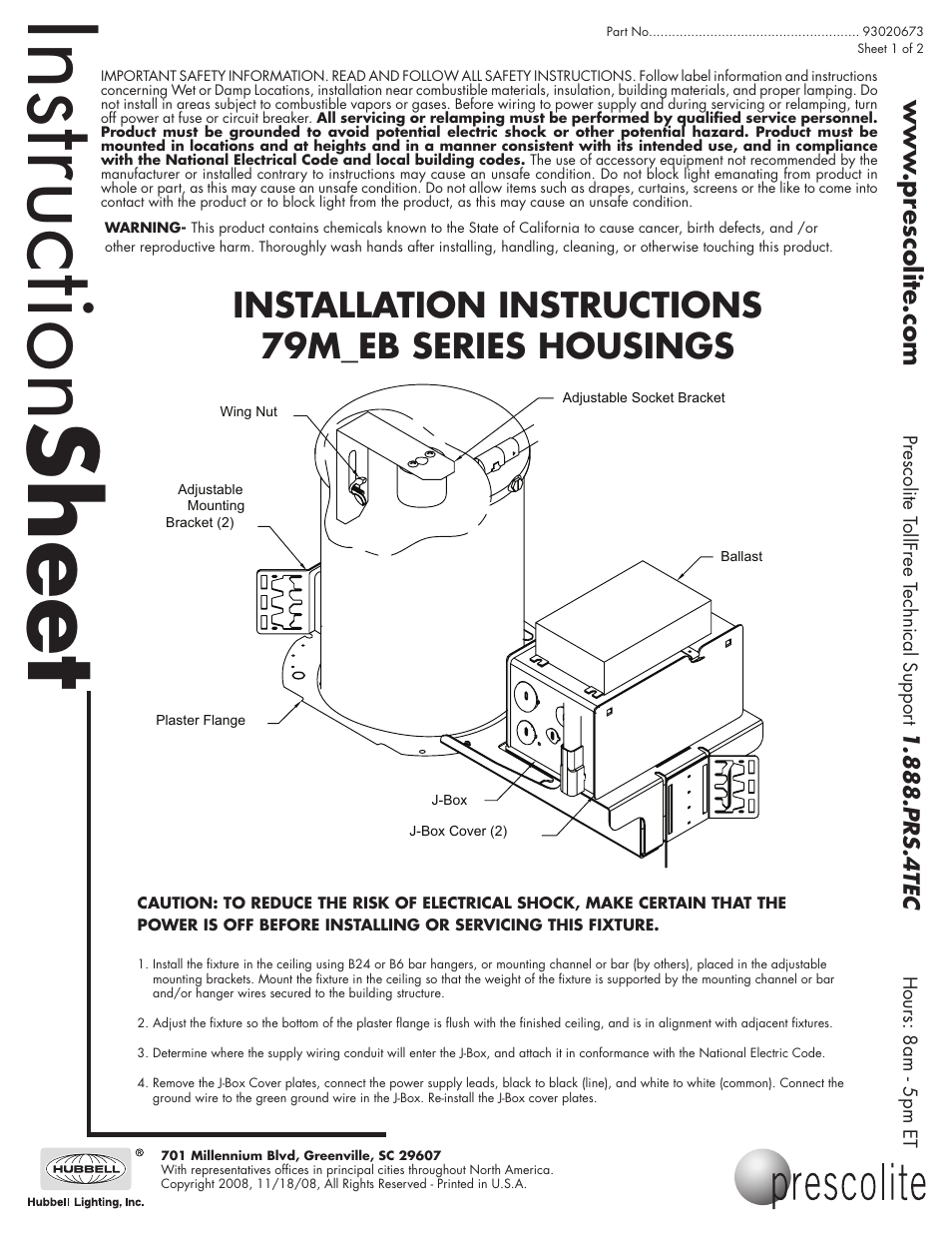 Prescolite 79M_EB SERIES HOUSINGS User Manual | 2 pages