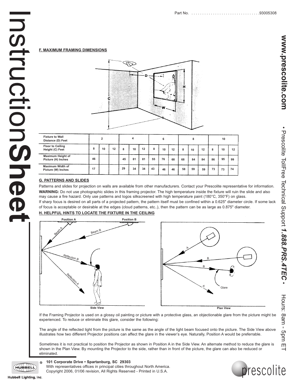 Instruction sheet, Prs.4tec, Prescolite tollfree technical support | Hours: 8am - 5pm et | Prescolite 4F1 User Manual | Page 3 / 3