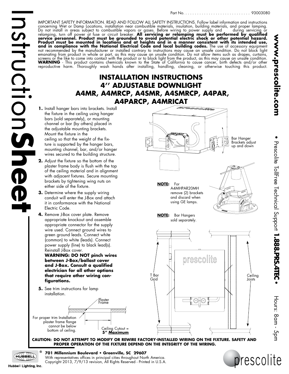 Prescolite A4MRICAT User Manual | 1 page