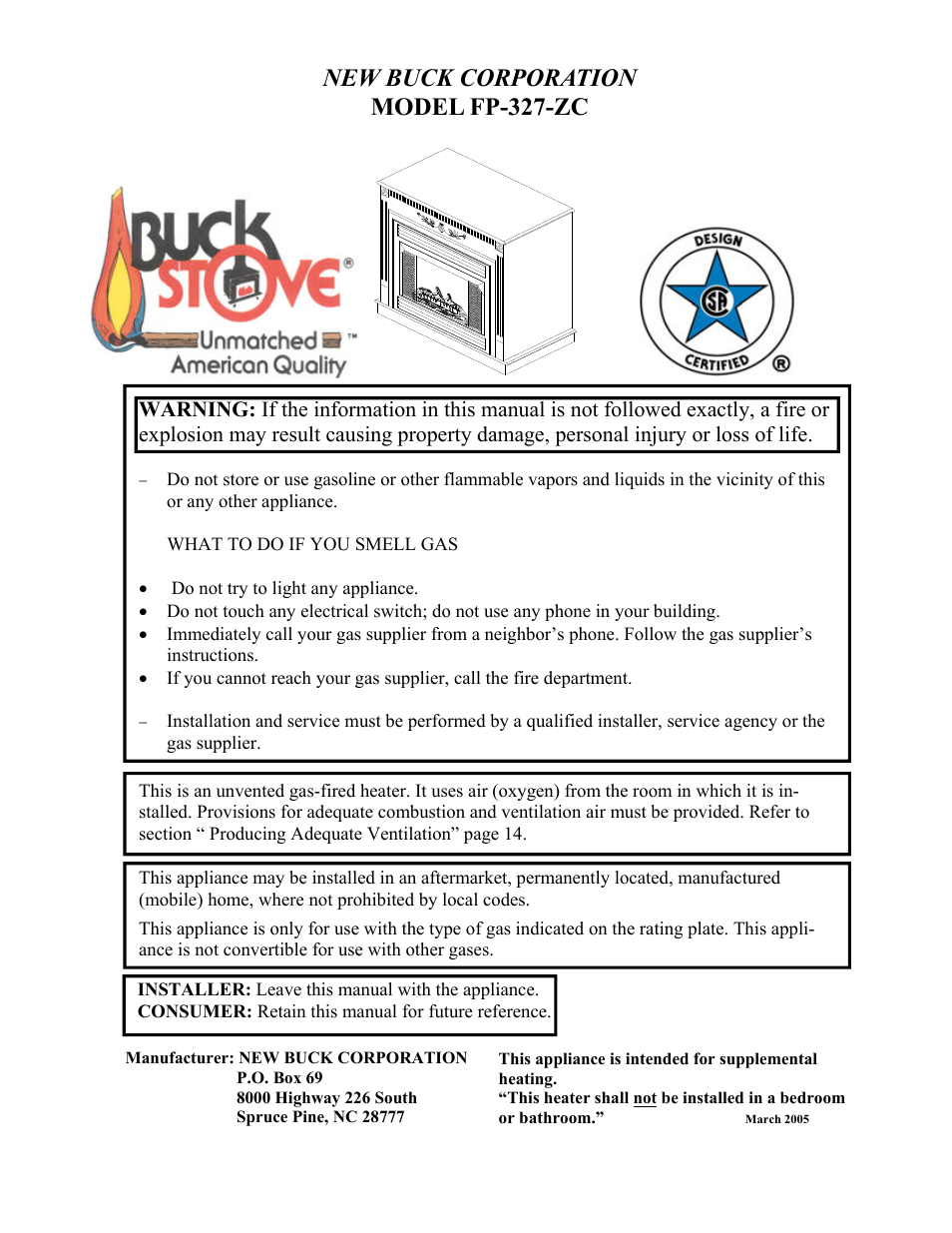 New Buck Corporation MODEL FP-327-ZC User Manual | 45 pages