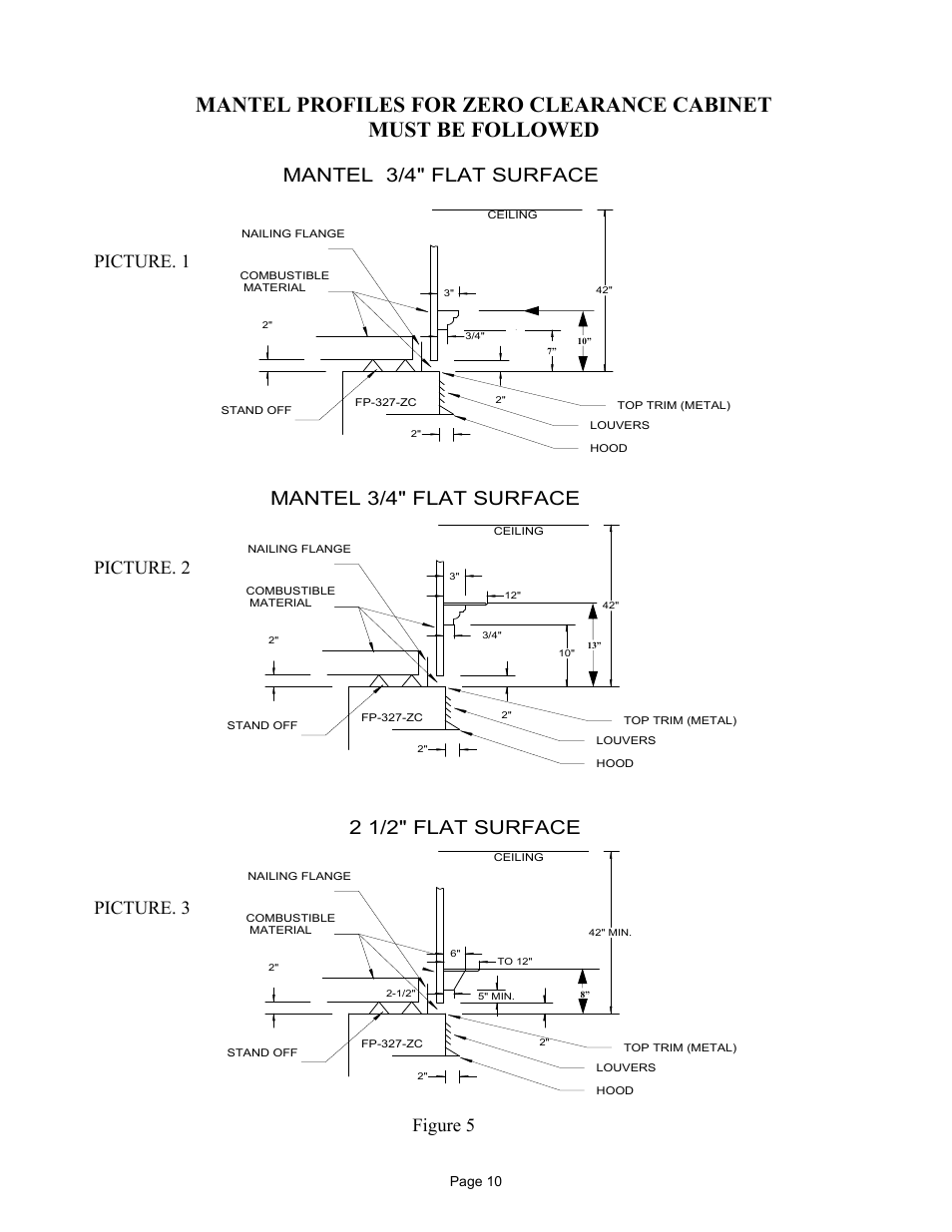 Mantel 3/4" flat surface, Figure 5, Picture. 1 picture. 2 picture. 3 | New Buck Corporation MODEL FP-327-ZC User Manual | Page 12 / 45