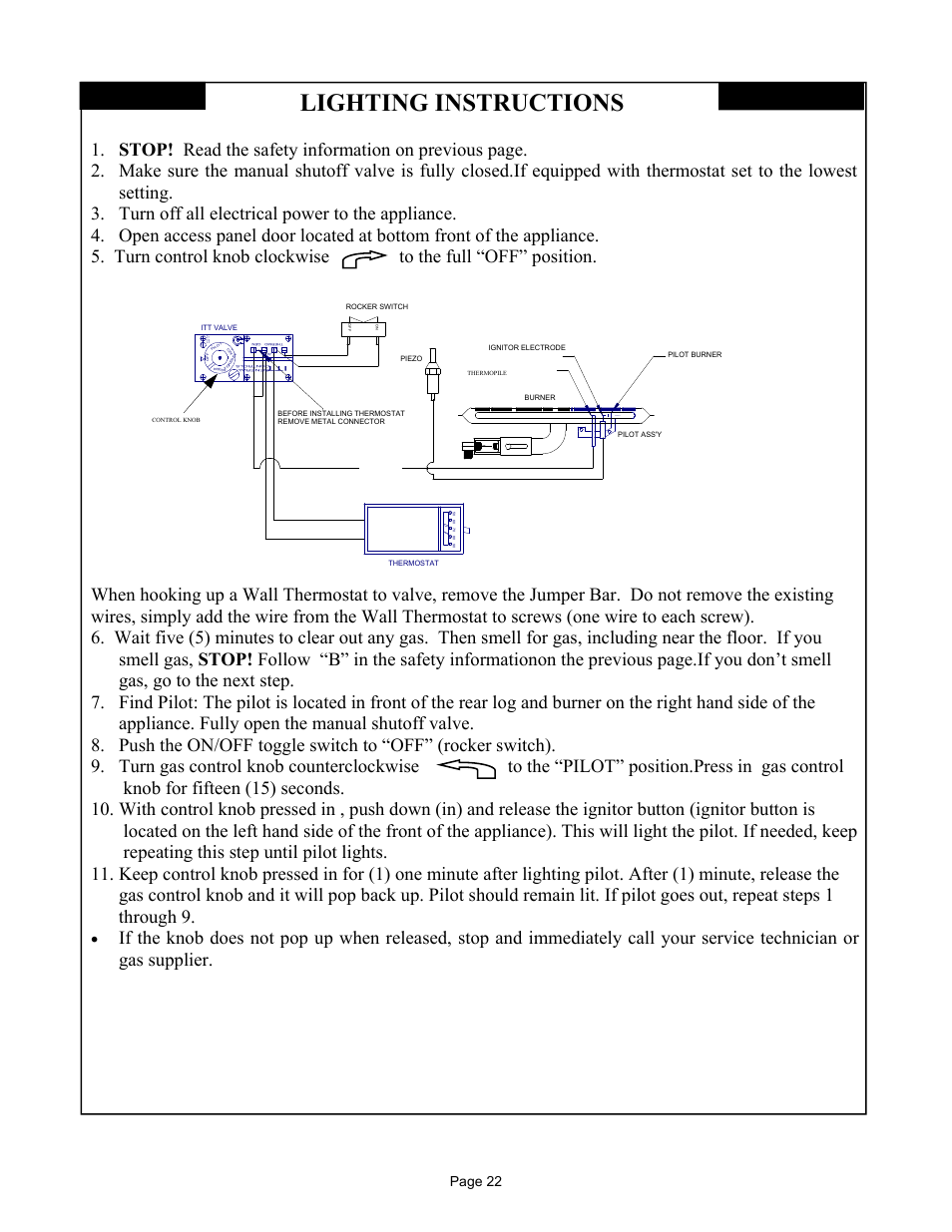 Lighting instructions, Pilot, Page 22 | New Buck Corporation MODEL FP-327-ZC User Manual | Page 24 / 45