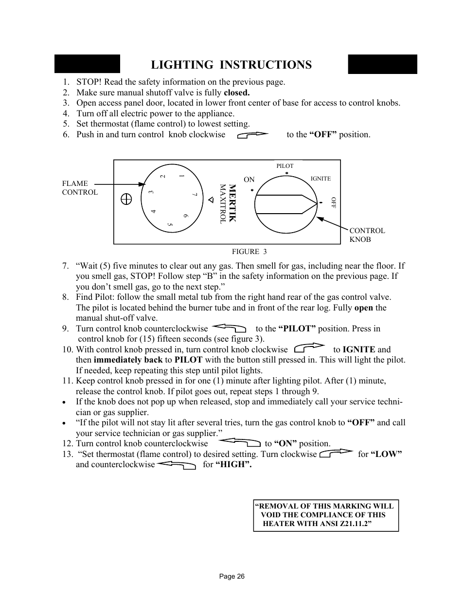 Lighting instructions | New Buck Corporation MODEL FP-327-ZC User Manual | Page 28 / 45