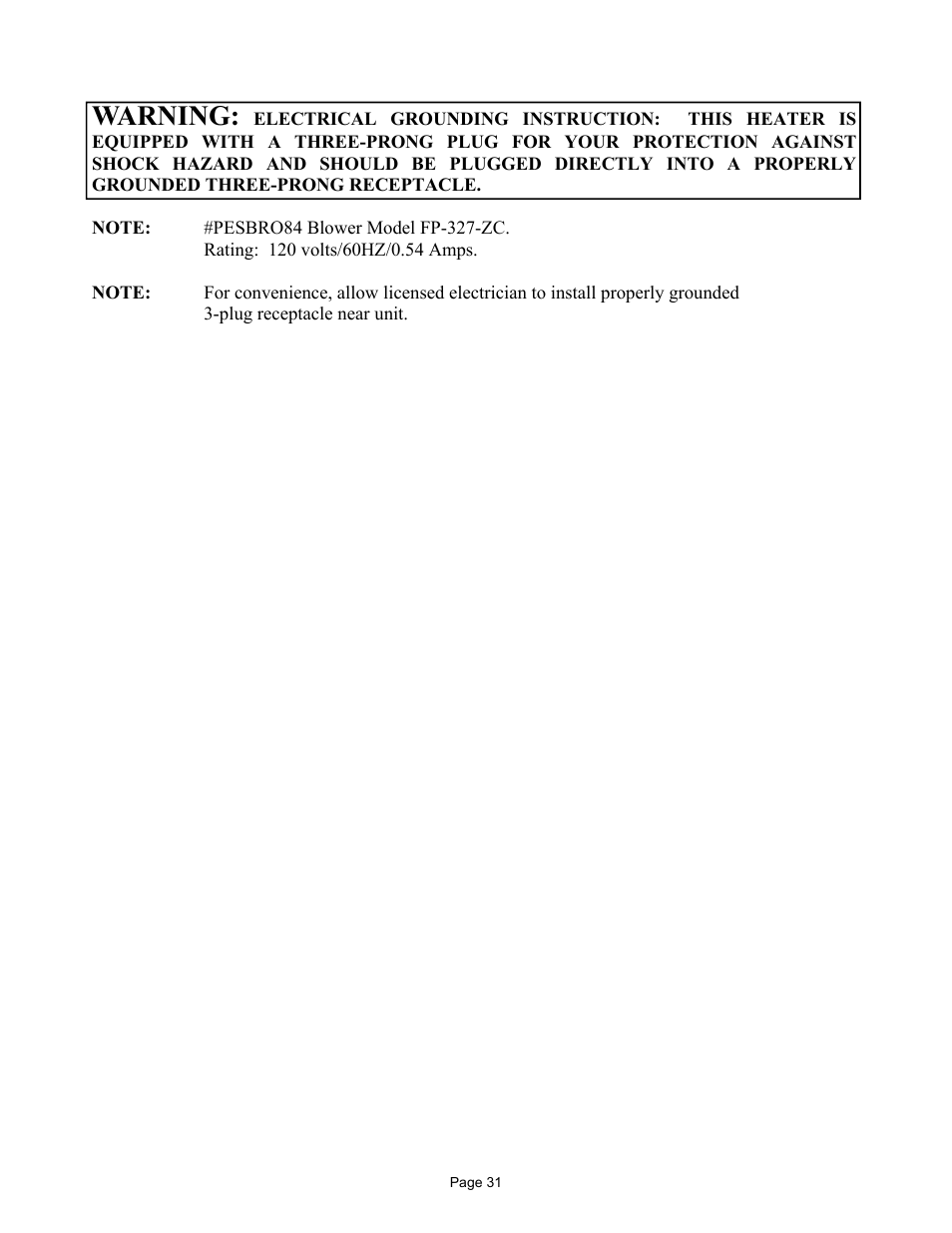 Warning | New Buck Corporation MODEL FP-327-ZC User Manual | Page 33 / 45