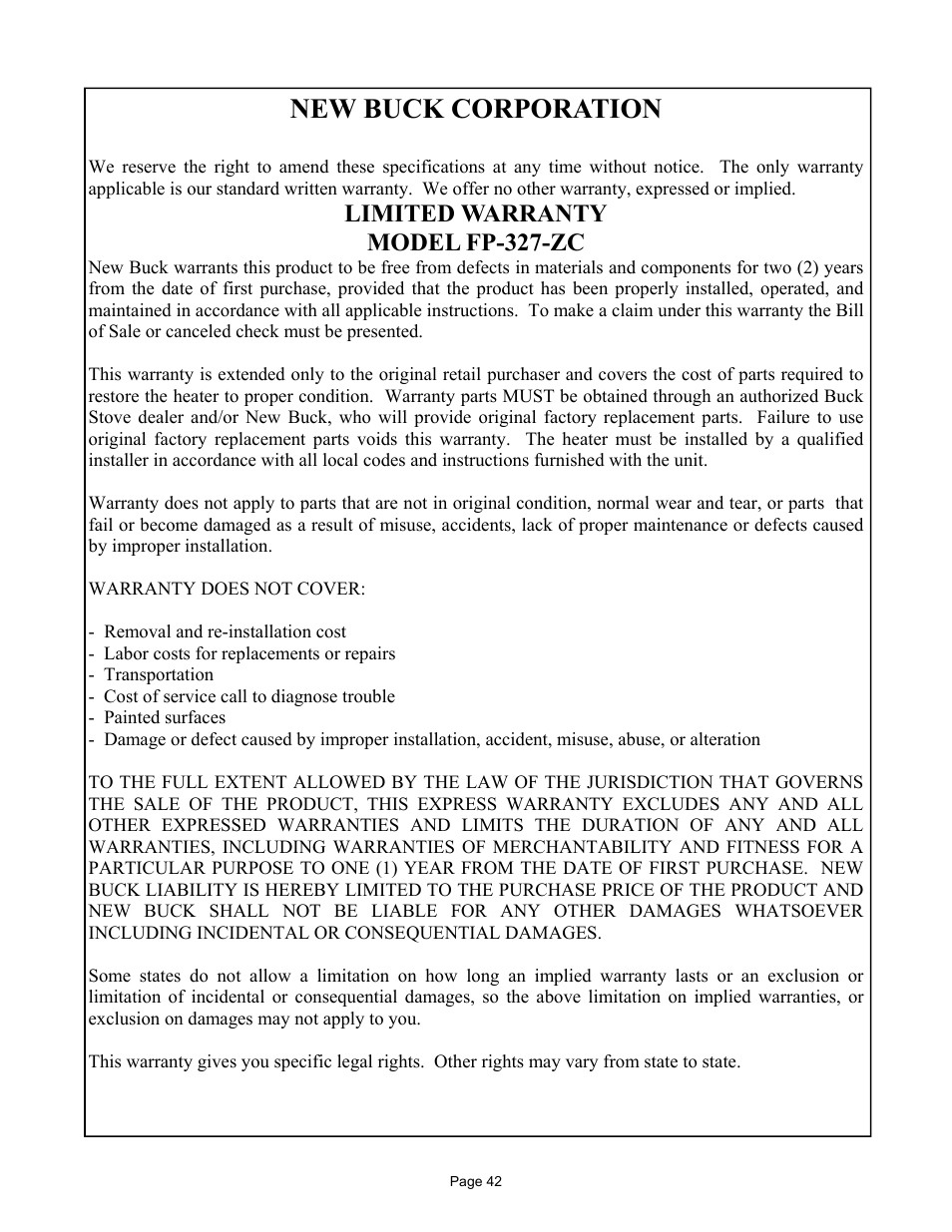 New buck corporation | New Buck Corporation MODEL FP-327-ZC User Manual | Page 44 / 45