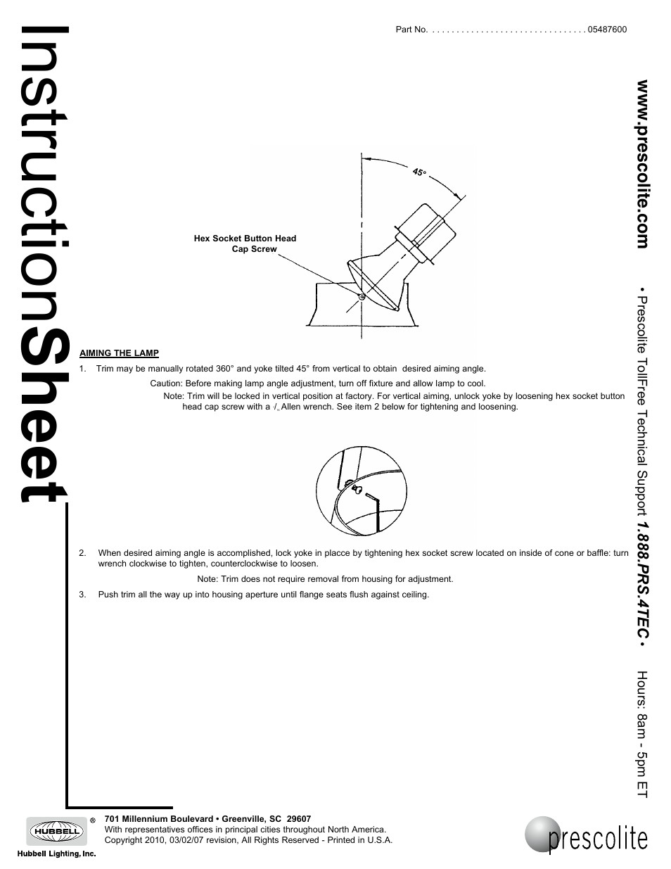 Instruction sheet | Prescolite TA 4B/C/G & BF User Manual | Page 2 / 2