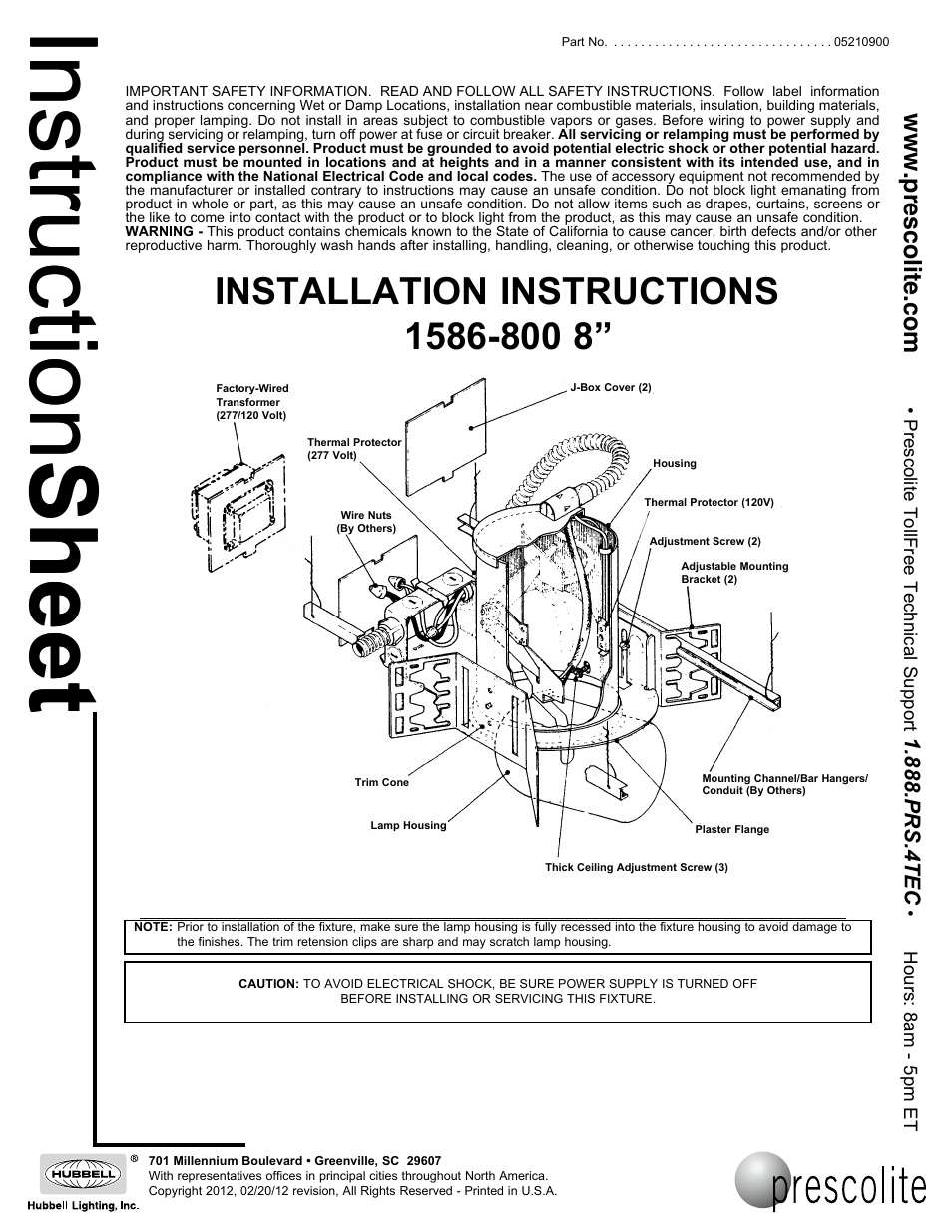 Prescolite 1586-800 8 User Manual | 2 pages