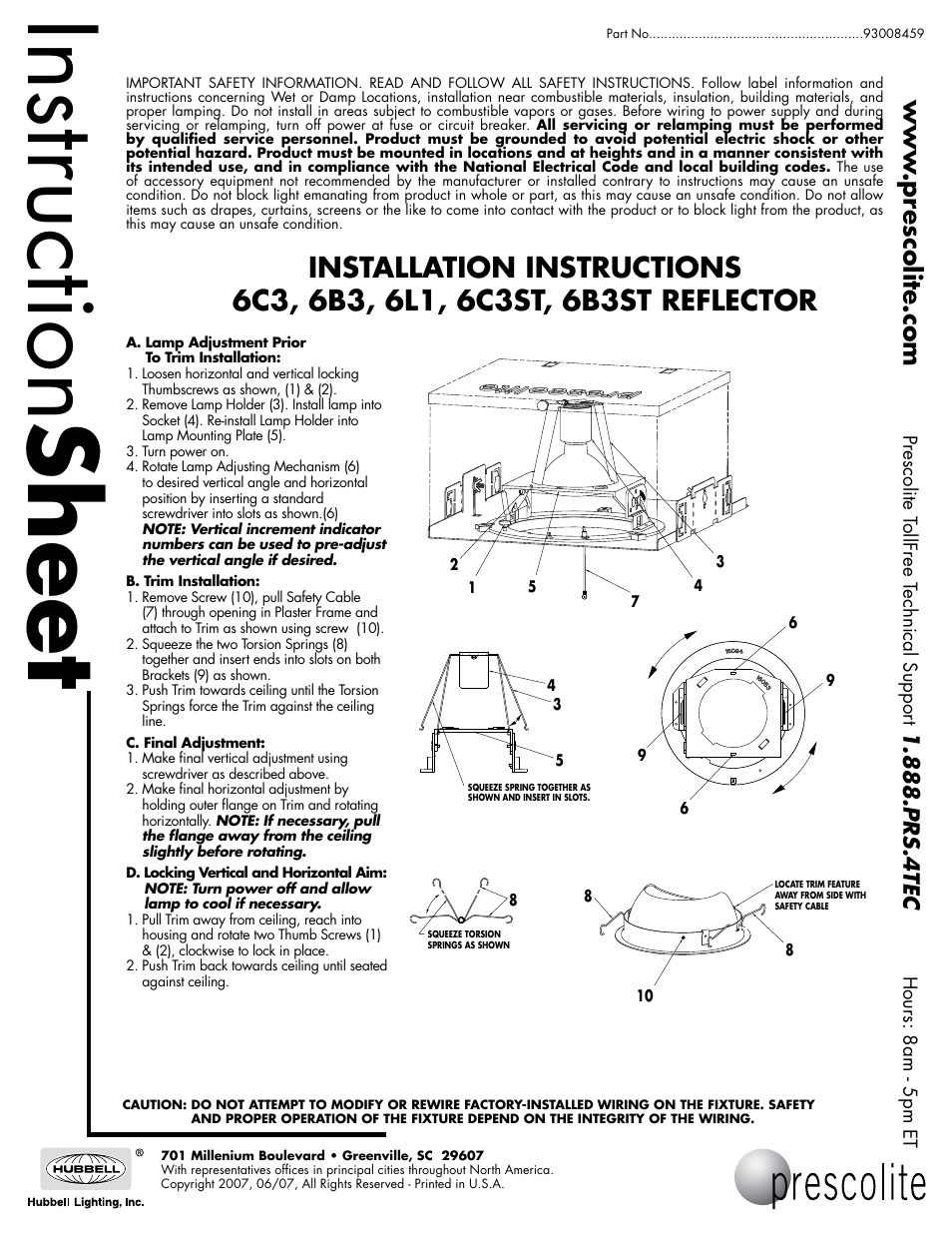 Prescolite 6B3ST User Manual | 1 page