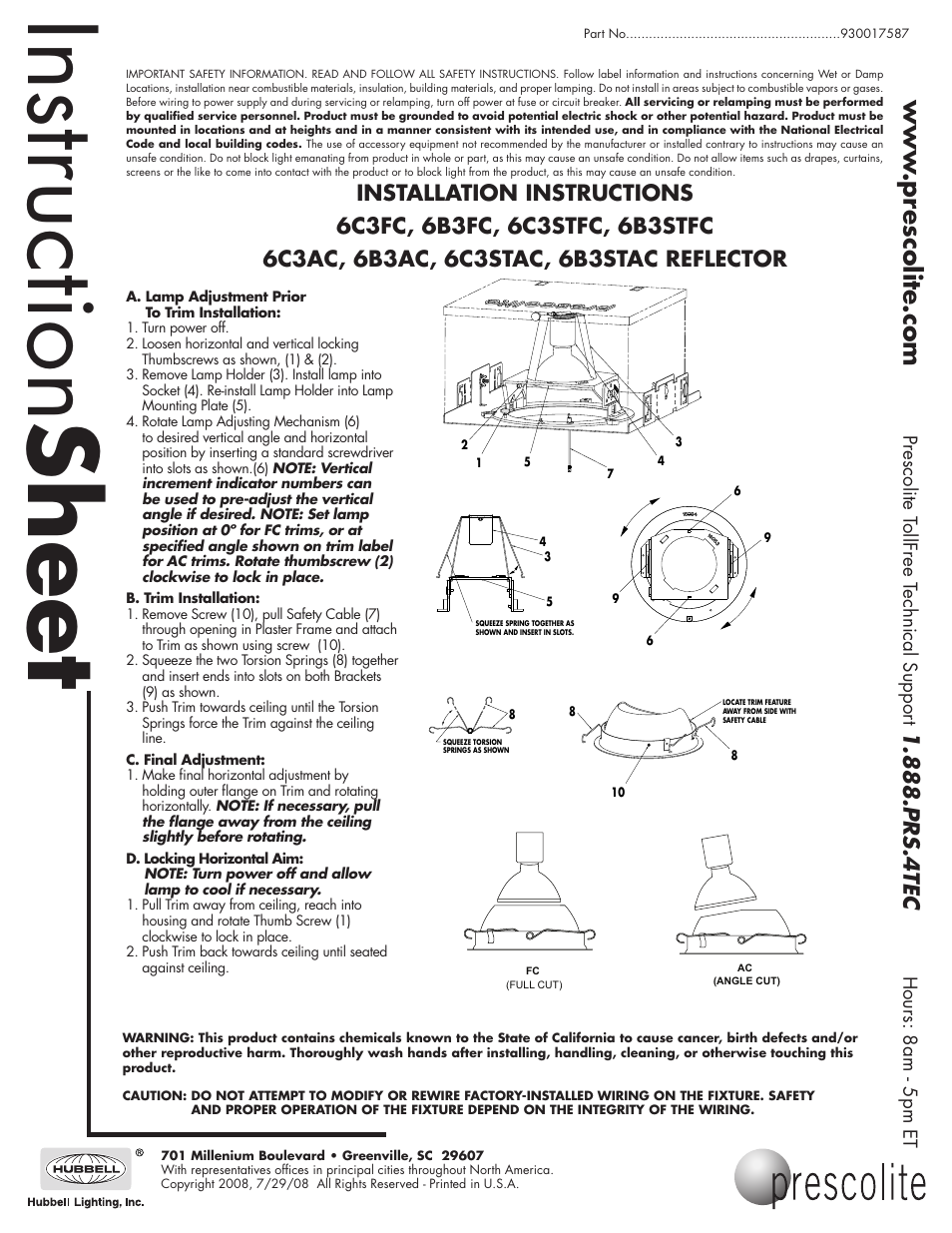 Prescolite 6B3STAC User Manual | 1 page