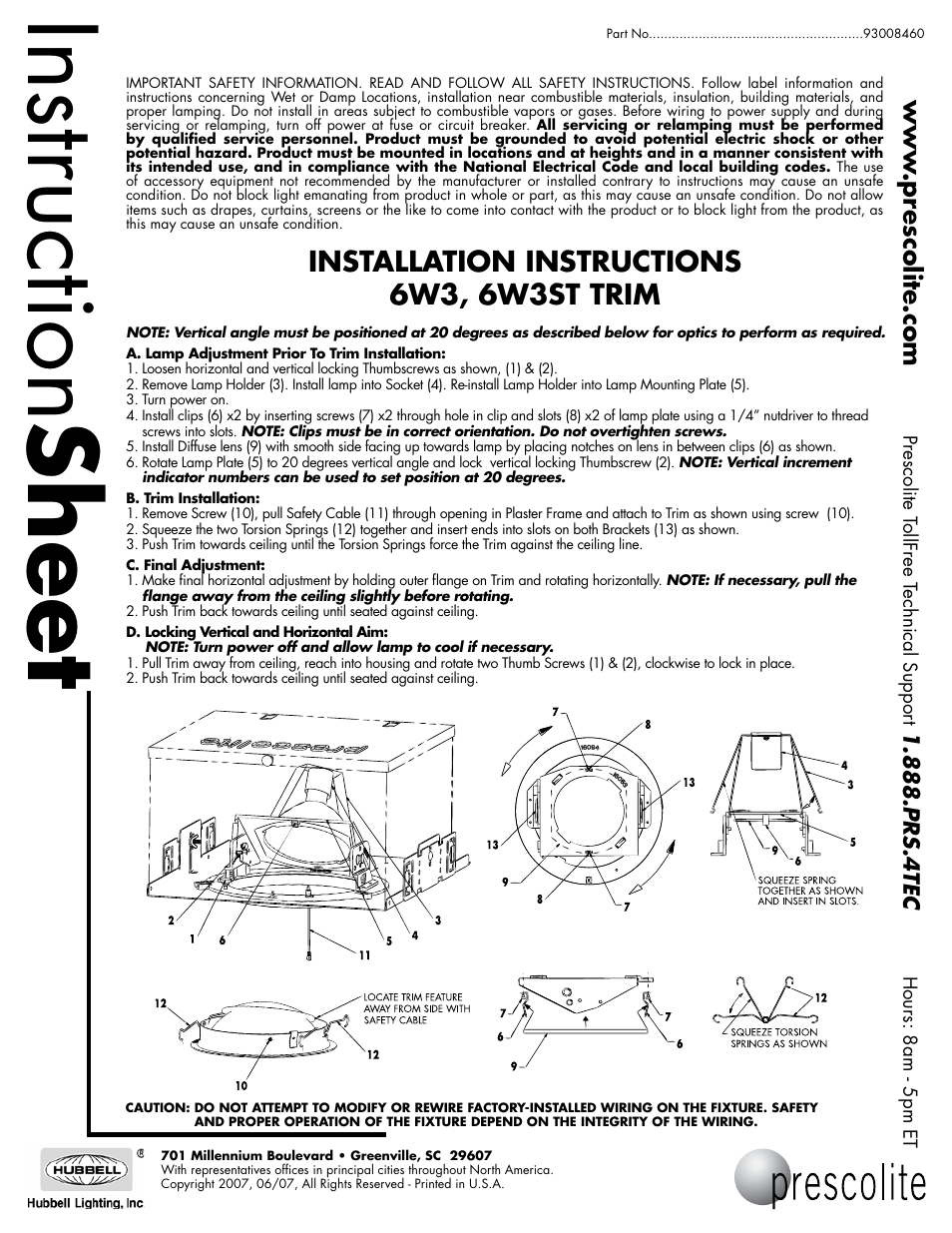 Prescolite 6W3ST User Manual | 1 page