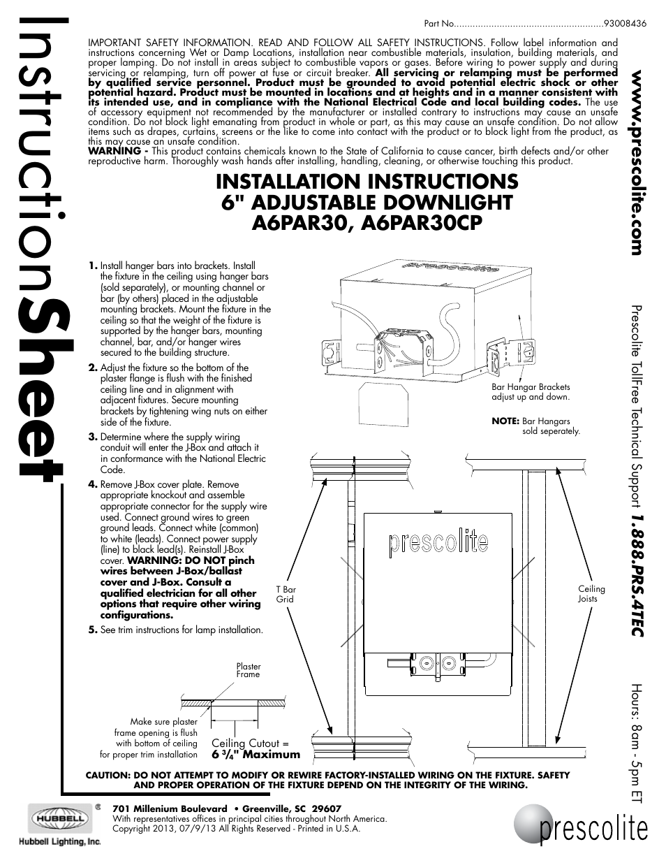 Prescolite A6PAR30CP User Manual | 1 page
