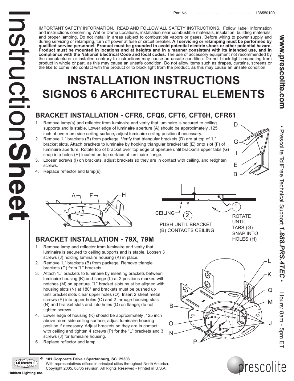 Prescolite CFR61 BRACKET INSTALLATION User Manual | 2 pages