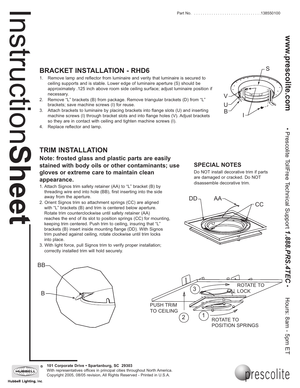Instruction sheet | Prescolite CFR61 BRACKET INSTALLATION User Manual | Page 2 / 2