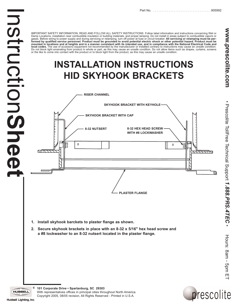 Prescolite HID SKYHOOK BRACKETS User Manual | 1 page