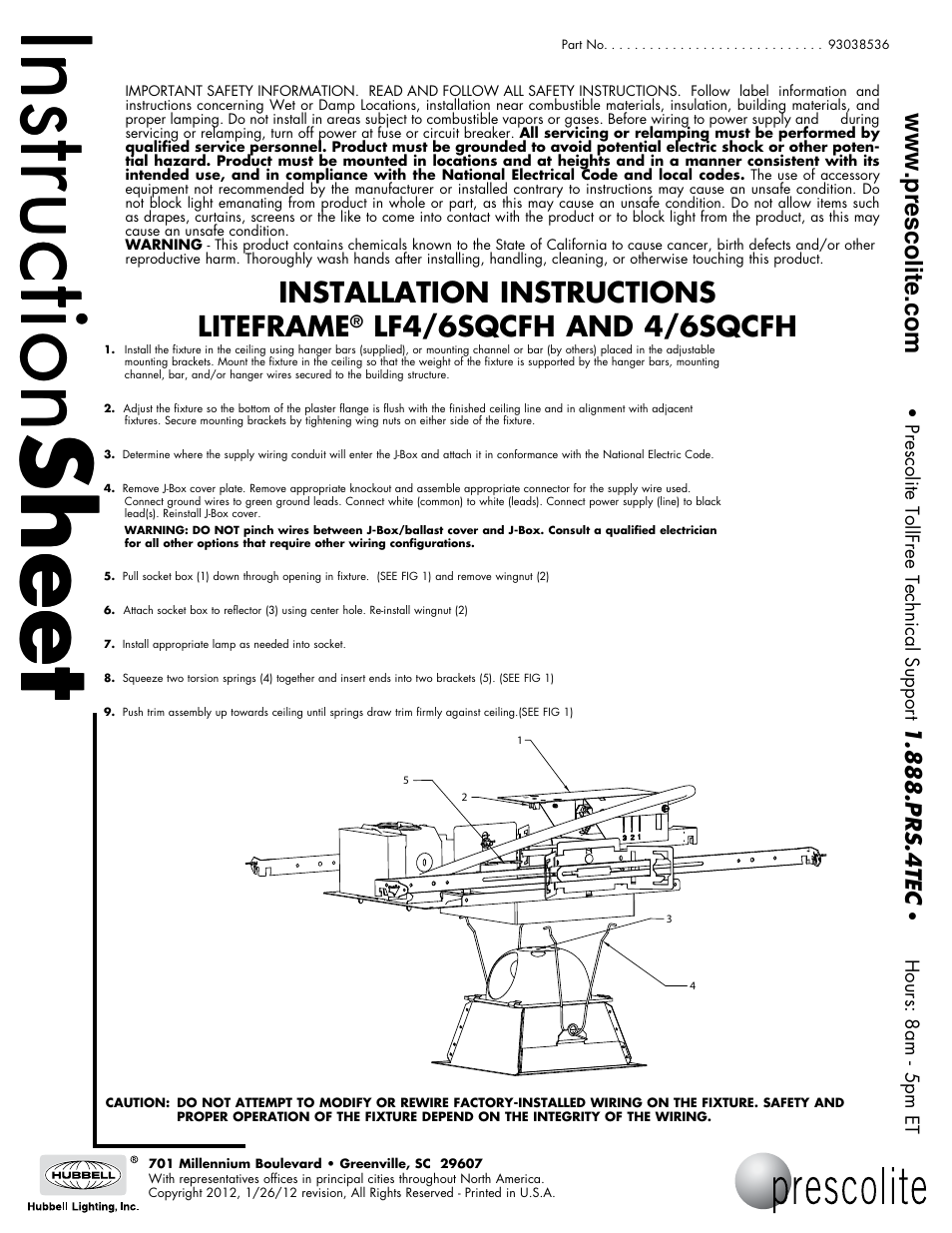 Prescolite 4/6SQCFH User Manual | 1 page