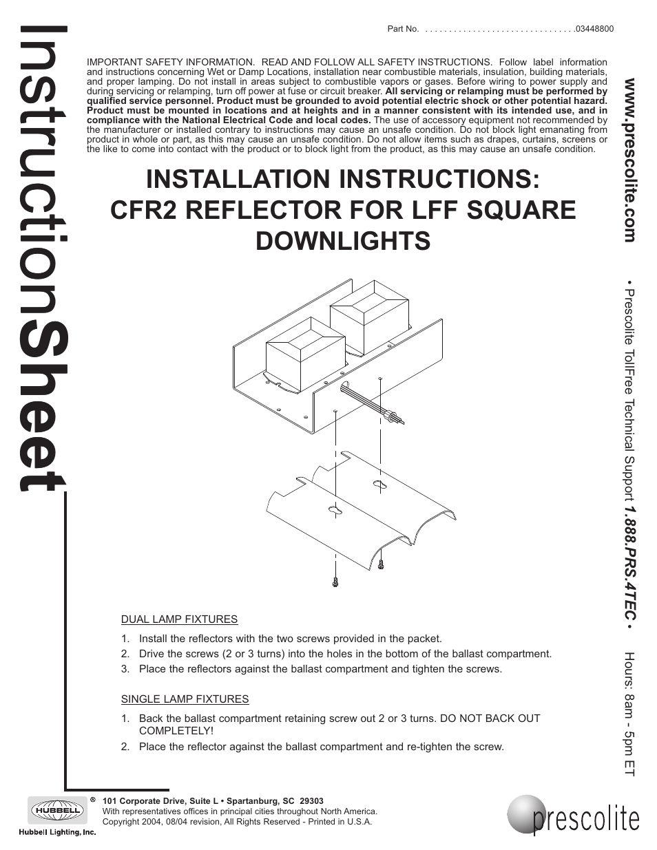 Prescolite CFR2 REFLECTOR FOR LFF SQUARE User Manual | 1 page