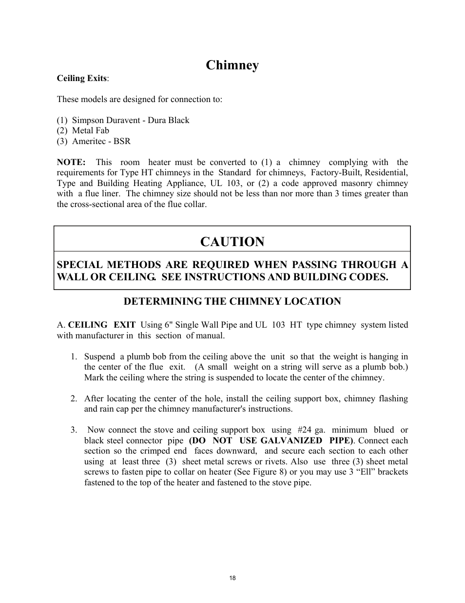 Chimney, Caution | New Buck Corporation 18 User Manual | Page 20 / 43