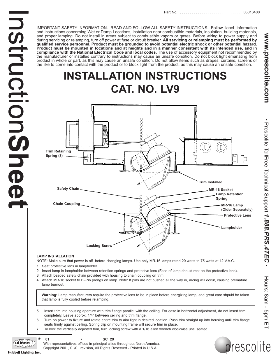 Prescolite LV9 User Manual | 1 page