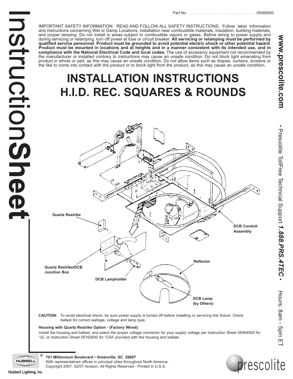 Prescolite HID Recessed Squares & Rounds User Manual | 2 pages