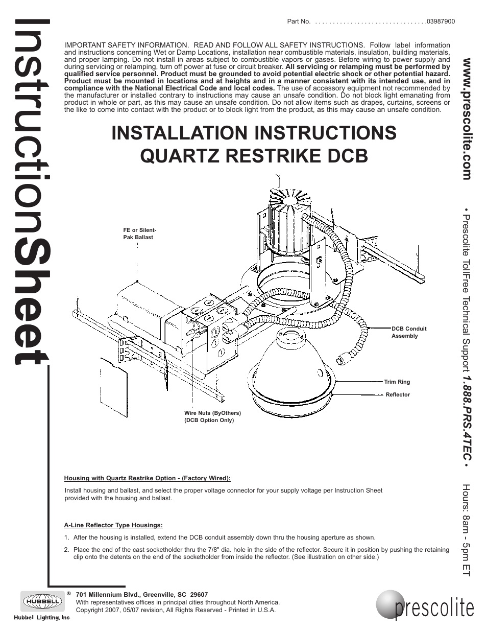 Prescolite QUARTZ RESTRIKE DCB User Manual | 2 pages