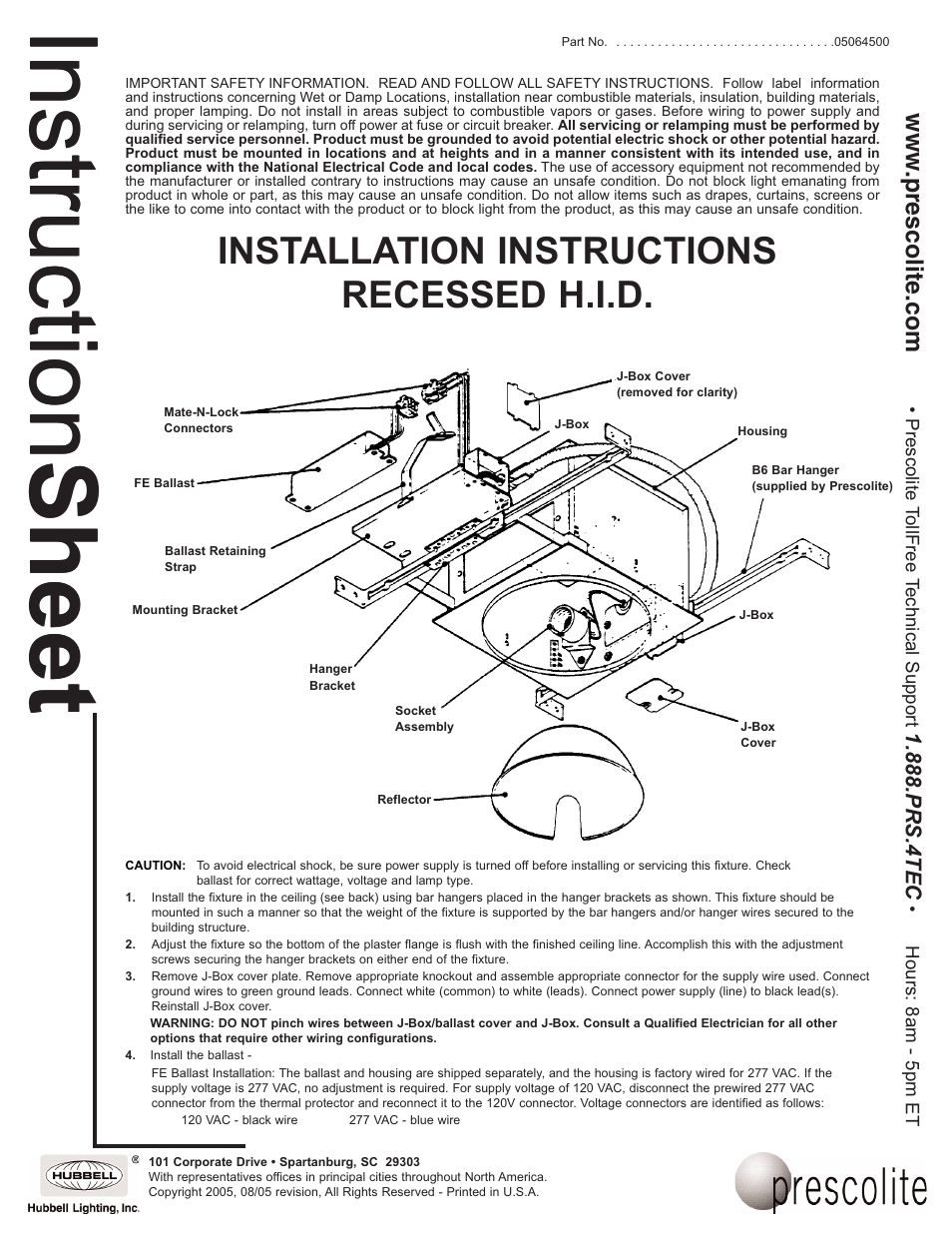 Prescolite Recessed HID User Manual | 2 pages