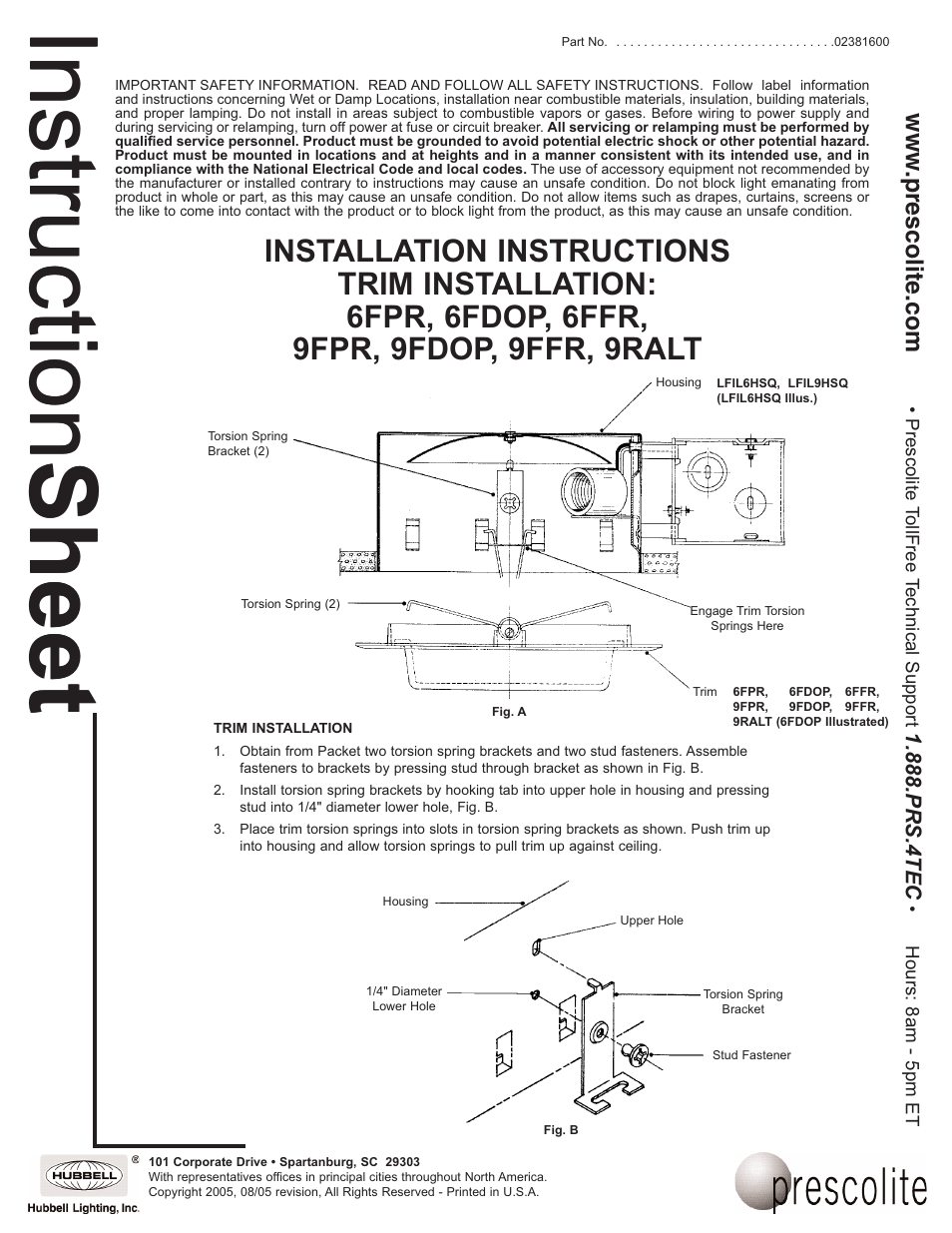 Prescolite 9RALT User Manual | 1 page