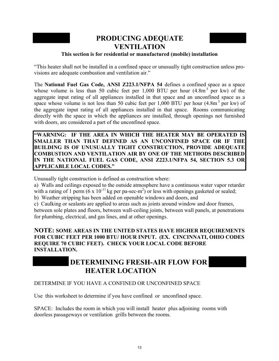 Producing adequate ventilation, Determining fresh-air flow for heater location | New Buck Corporation 1110 User Manual | Page 15 / 43
