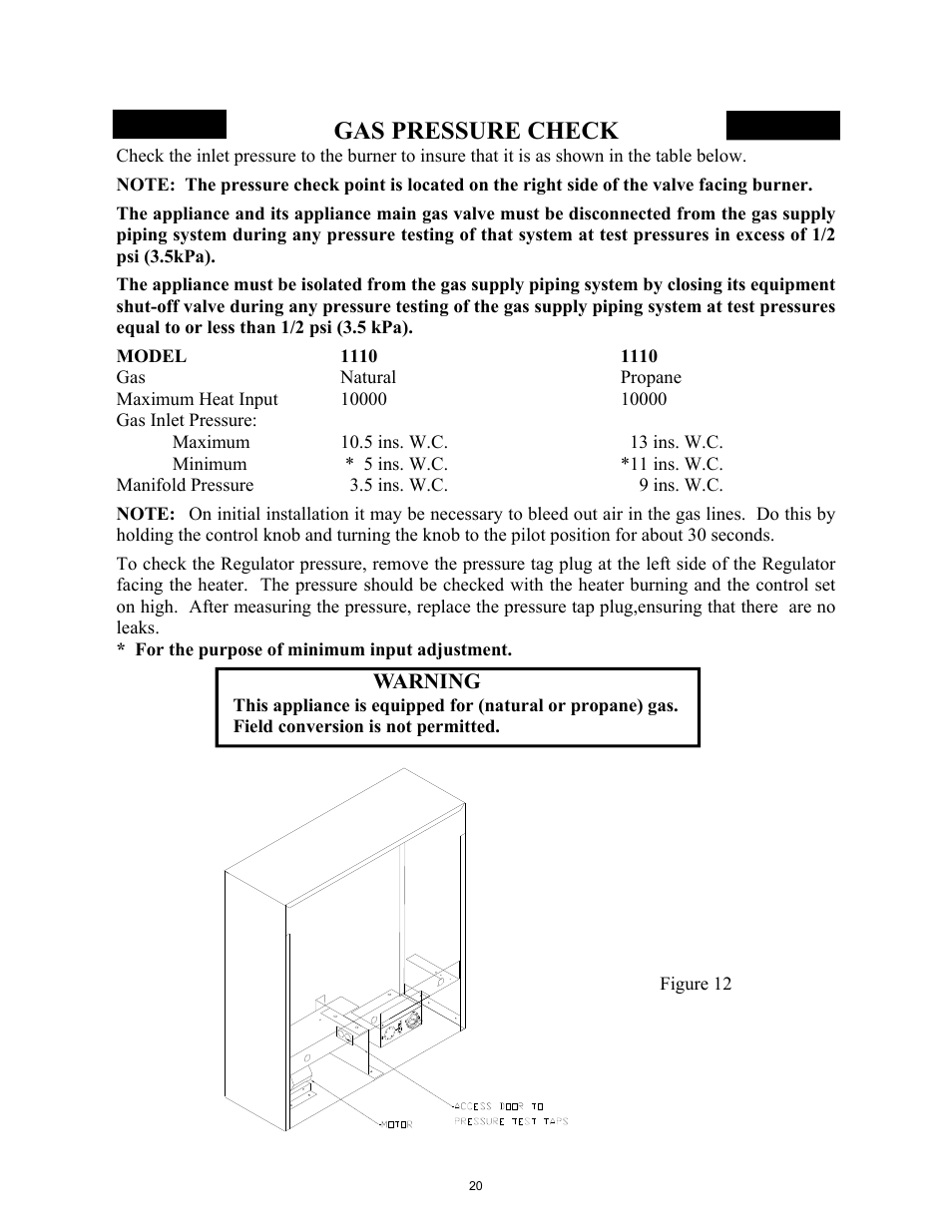 Gas pressure check, Warning | New Buck Corporation 1110 User Manual | Page 22 / 43