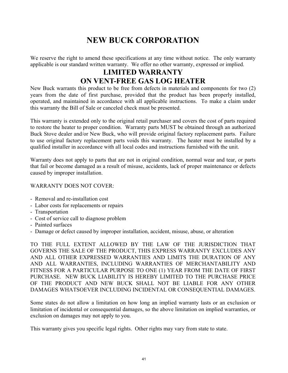 New buck corporation | New Buck Corporation 1110 User Manual | Page 43 / 43