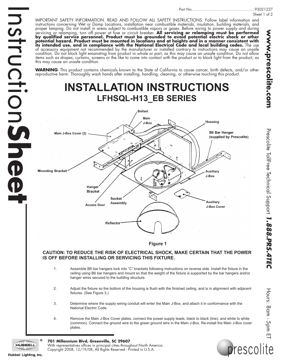 Prescolite LFHSQL-H13_EB SERIES User Manual | 2 pages