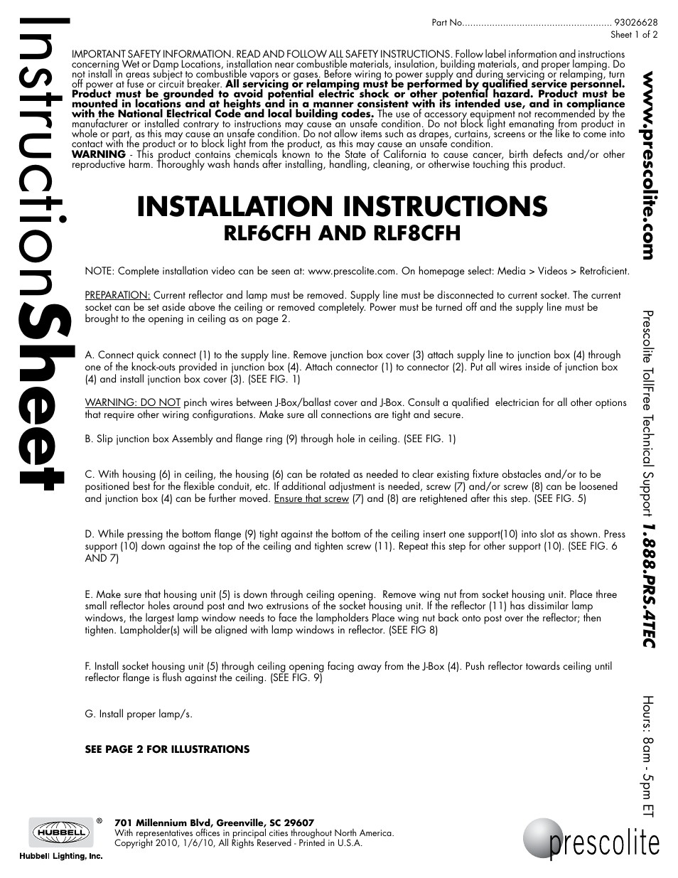 Prescolite RLF8CFH User Manual | 2 pages