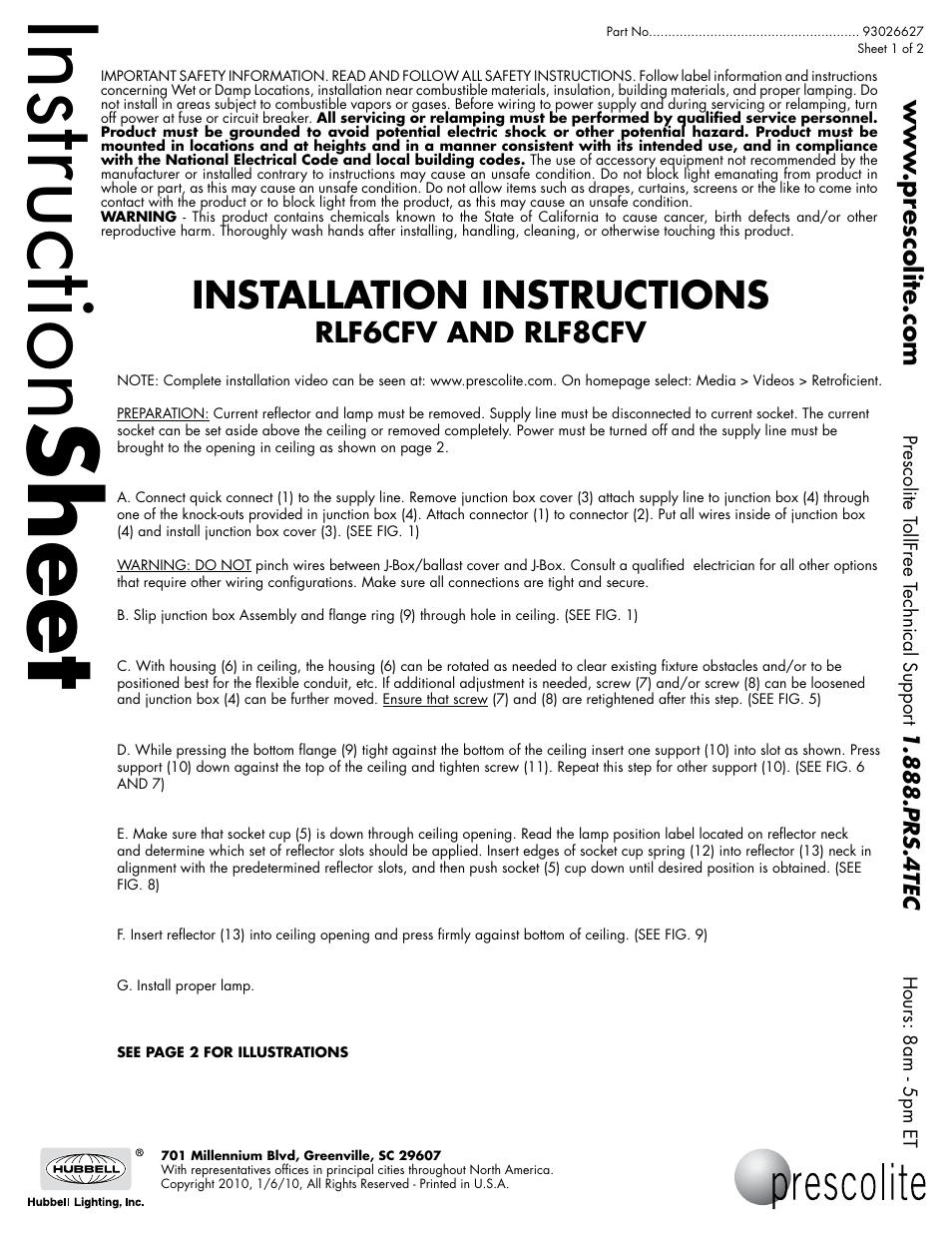 Prescolite RLF8CFV User Manual | 2 pages